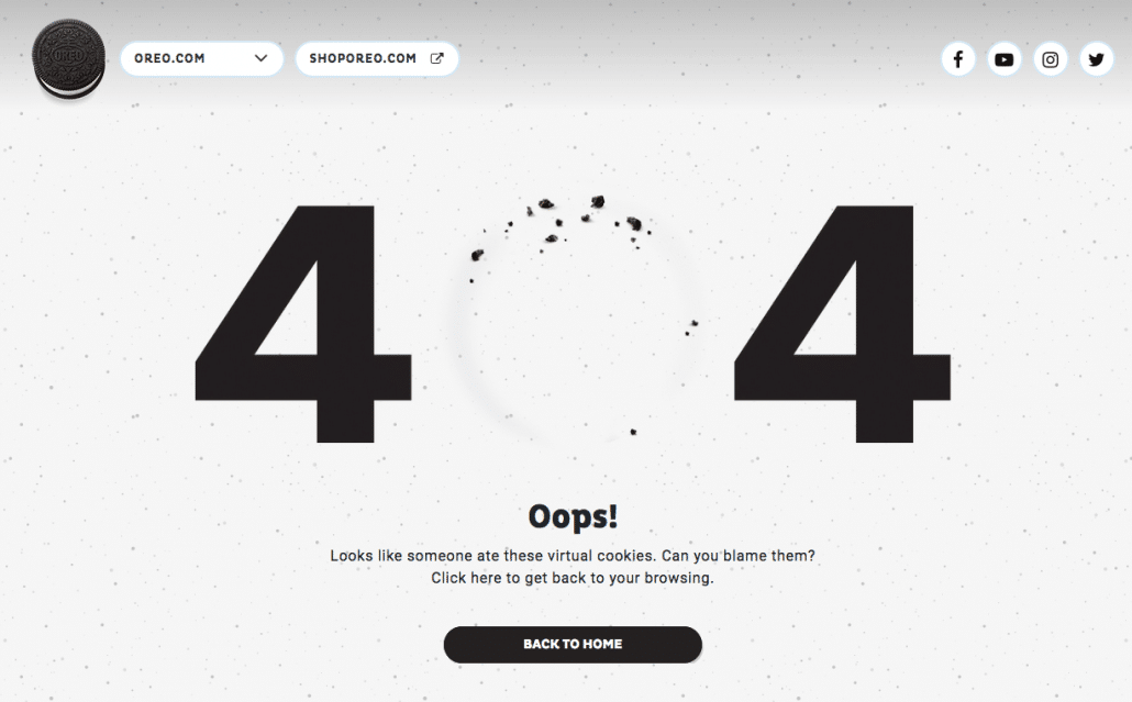 oreo 404 error page