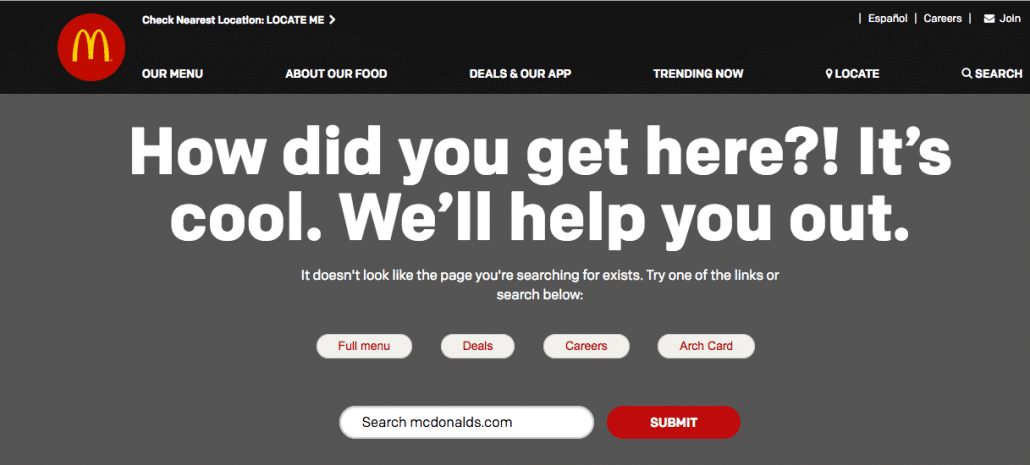 mcdonald's 404 error page