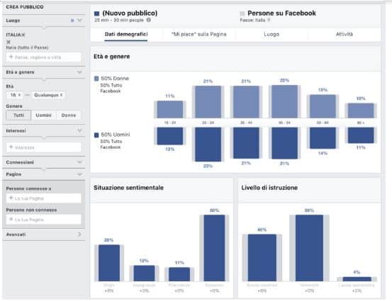 custom audience per gestire pagina facebook