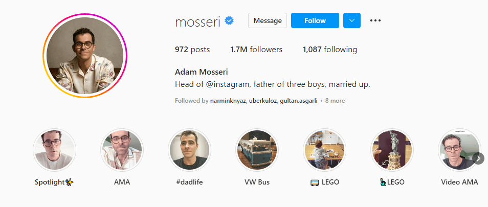 profili instagram da seguire se lavori nel marketing: adam mosseri