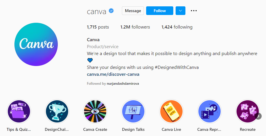 seguire account instagram di Canva