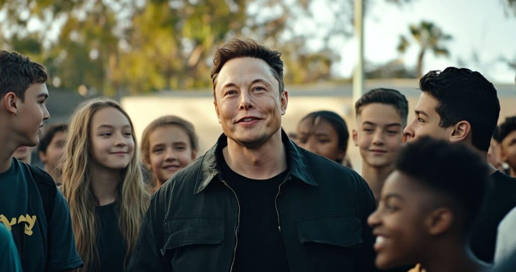 elon musk surronded by gen z