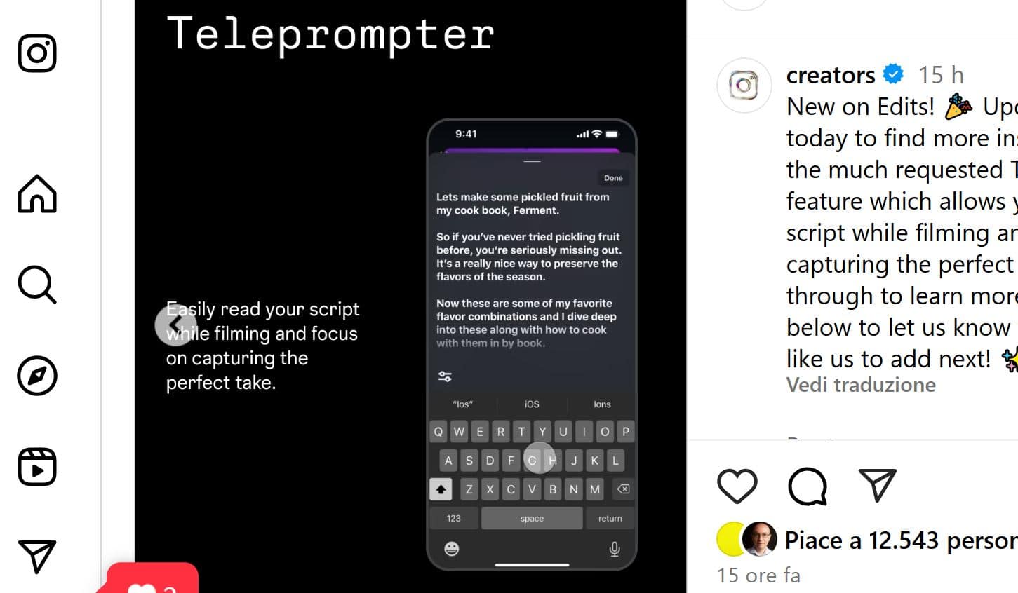 Instagram rilascia il teleprompter su Edits - Ninja Business School