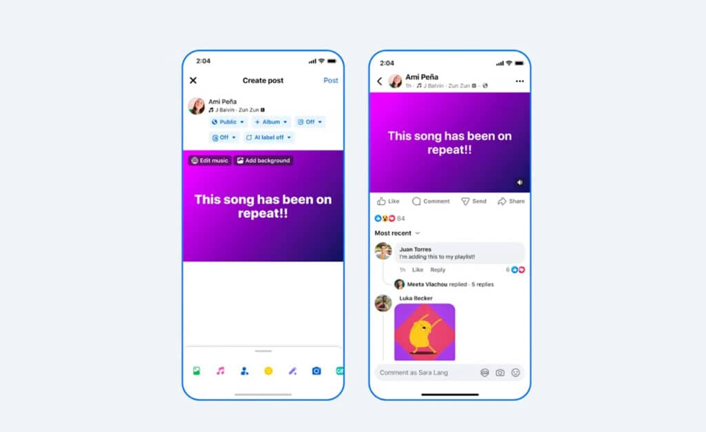 aggiungere musica ai post di Facebook