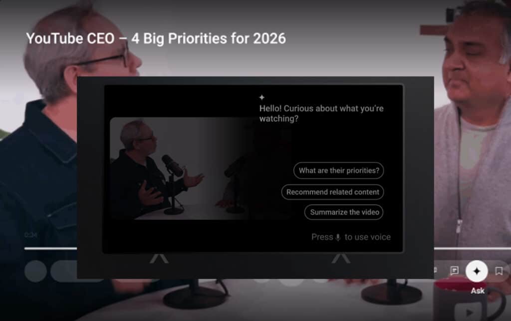 YouTube integra un chatbot AI sulle smart TV