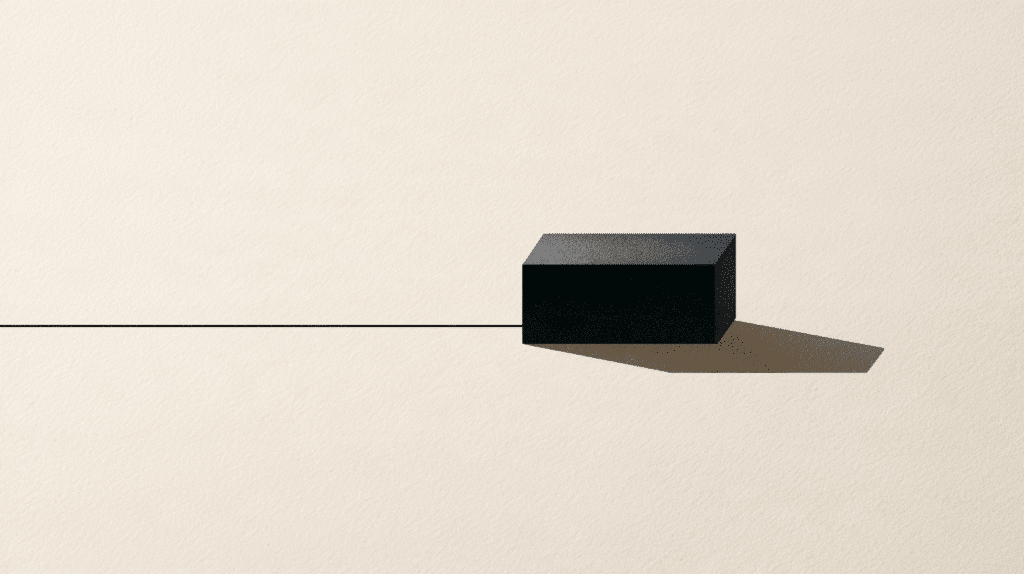 Illustrazione concettuale: la linea di un link attraversa la pagina e viene interrotta a metà da un blocco nero opaco, per poi riemergere spostata e più sottile.